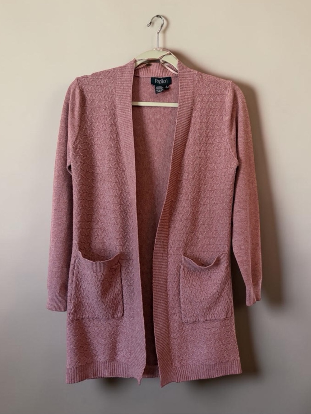 Papillon Open-Front Cardigan in Dusty Mauve size small